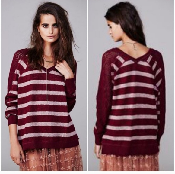 We The Free Oversized V Neck Striped Sweater Size M - Picture 2 of 10